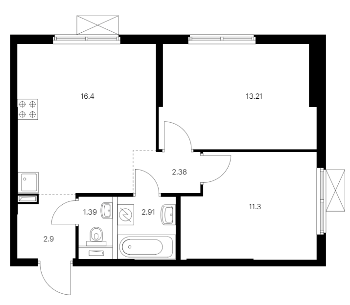 2-комнатная квартира 50.49 м², 9/12 эт., ЖК «Таллинский парк»